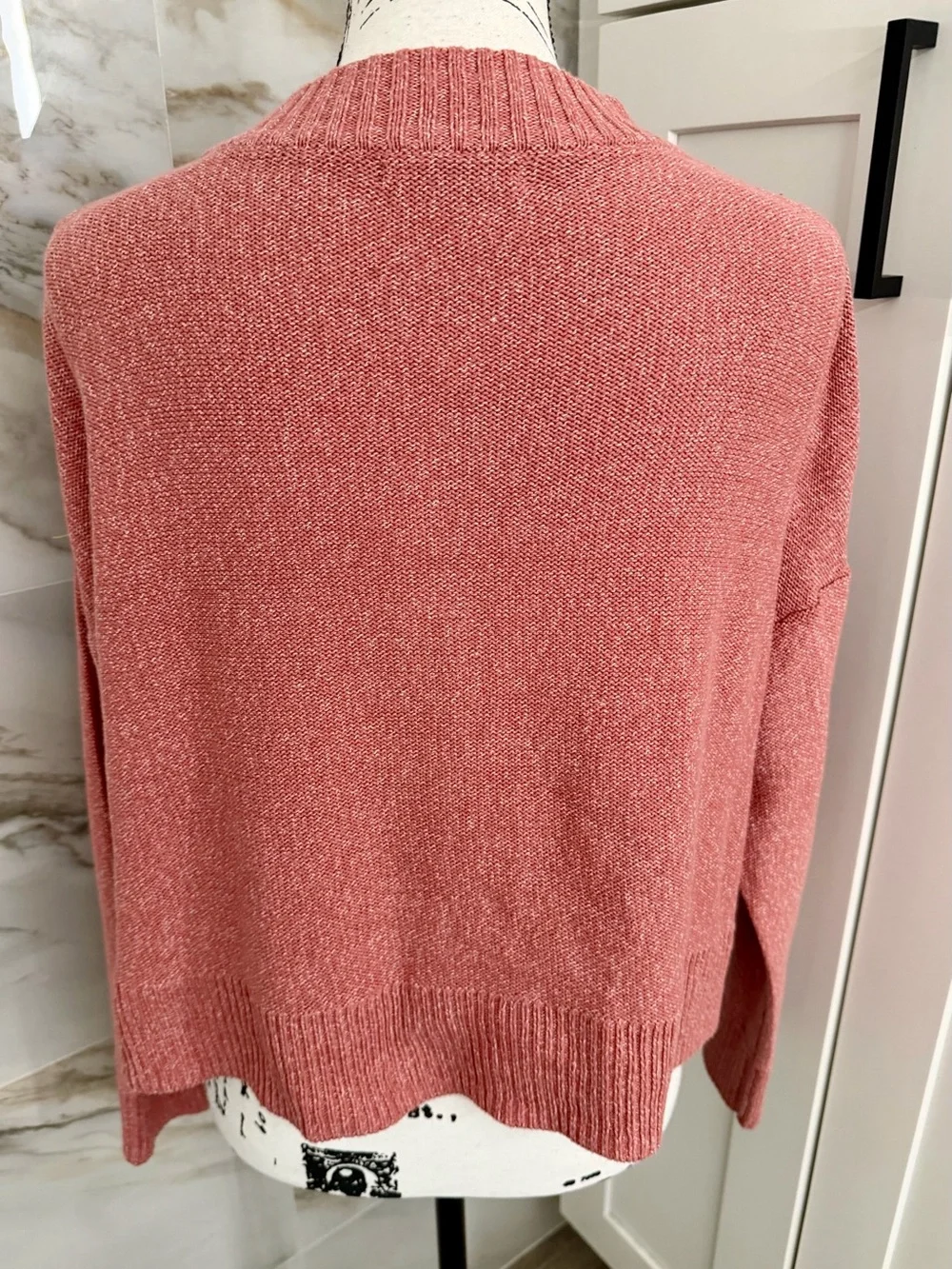 Madewell Cropped Button-Front Birchmoor Cardigan Sweater Marled Dusty Rose Sz S